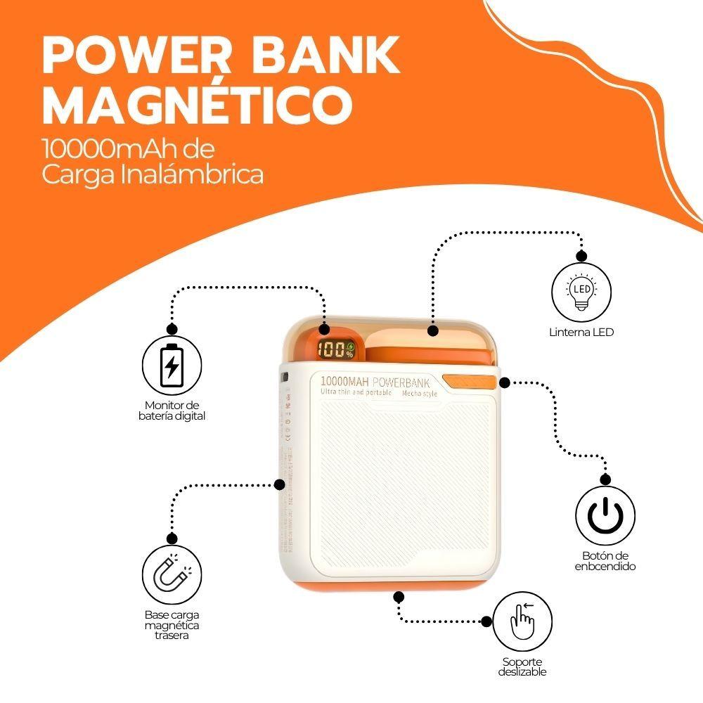 Power Bank Magnético 10000mAh de Carga Inalámbrica y Luz LED-2