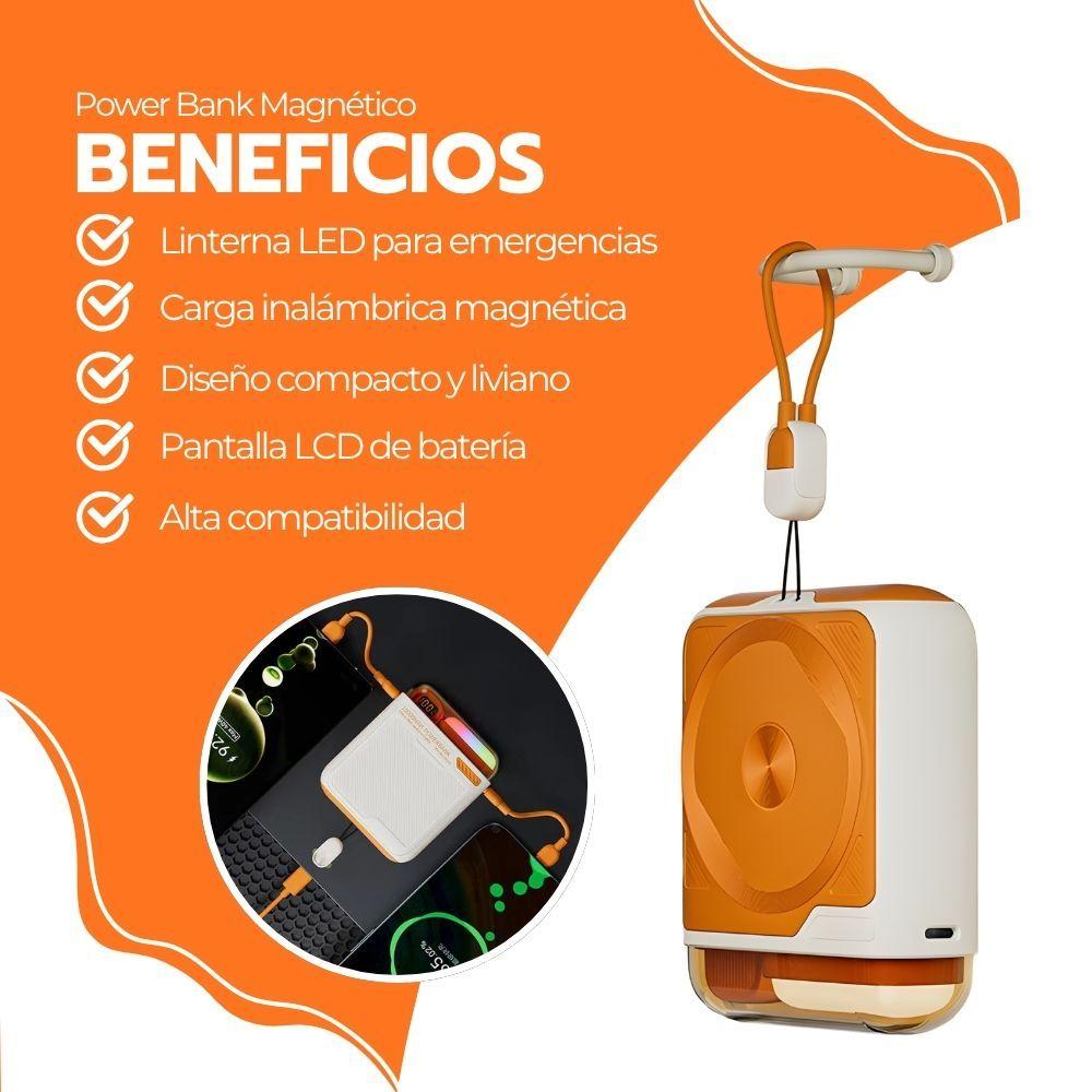 Power Bank Magnético 10000mAh de Carga Inalámbrica y Luz LED-3