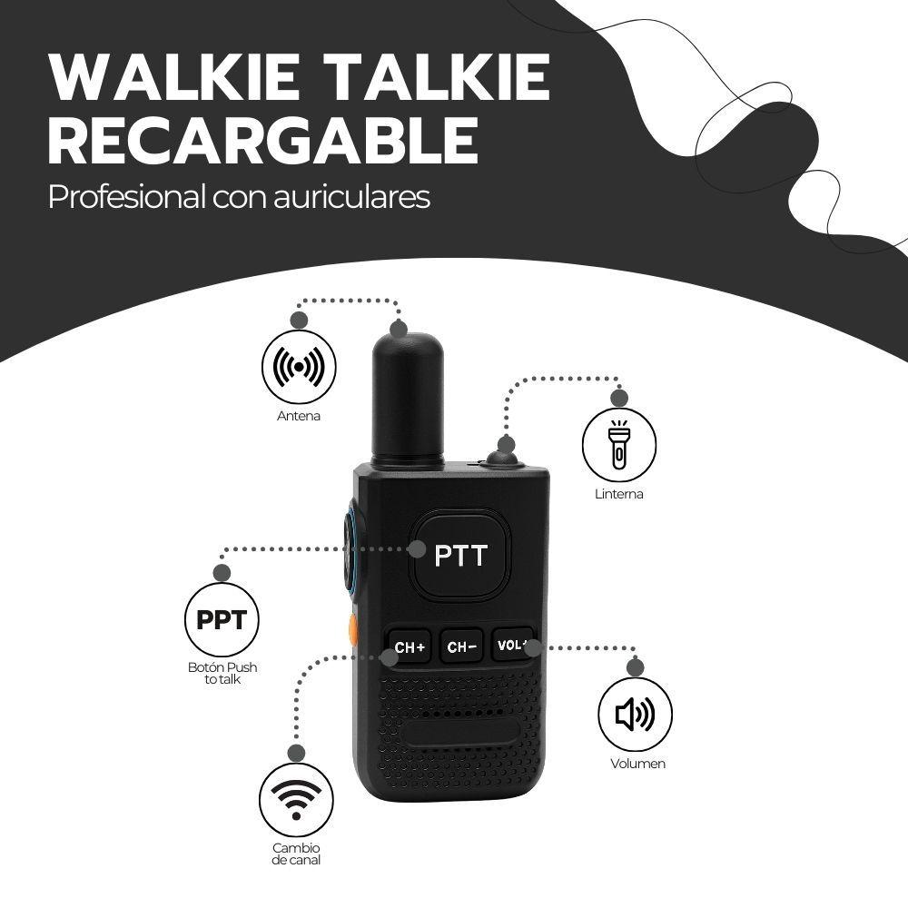 Walkie Talkie Profesional FM Recargable con Auriculares-2