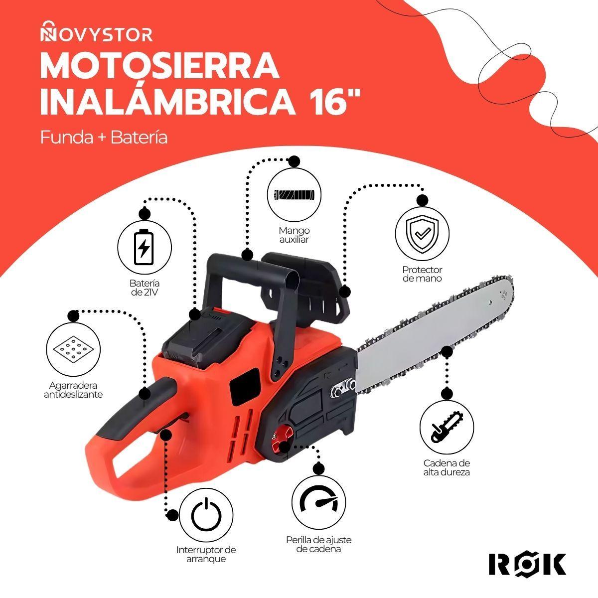 Motosierra Eléctrica ROK Inalámbrica 16'' + Funda Protectora-2