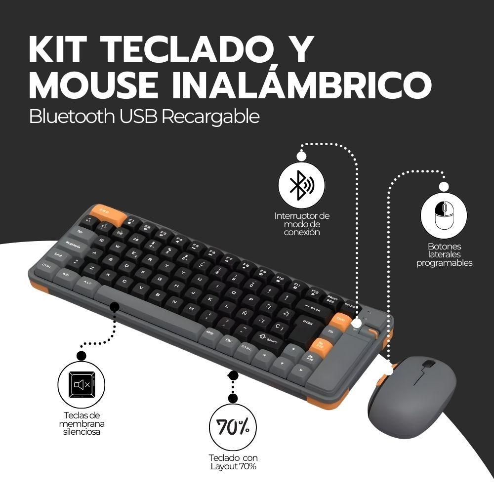 Kit Teclado y Mouse Inalámbrico Bluetooth USB Amarillo-2