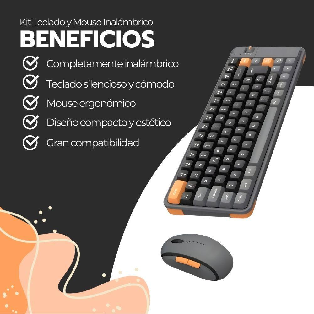 Kit Teclado y Mouse Inalámbrico Bluetooth USB Amarillo-3