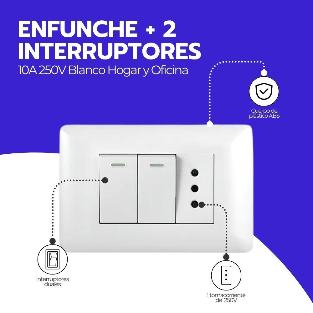 Enfunche + 2 interruptores 10A 250V Blanco Hogar y Oficina-2