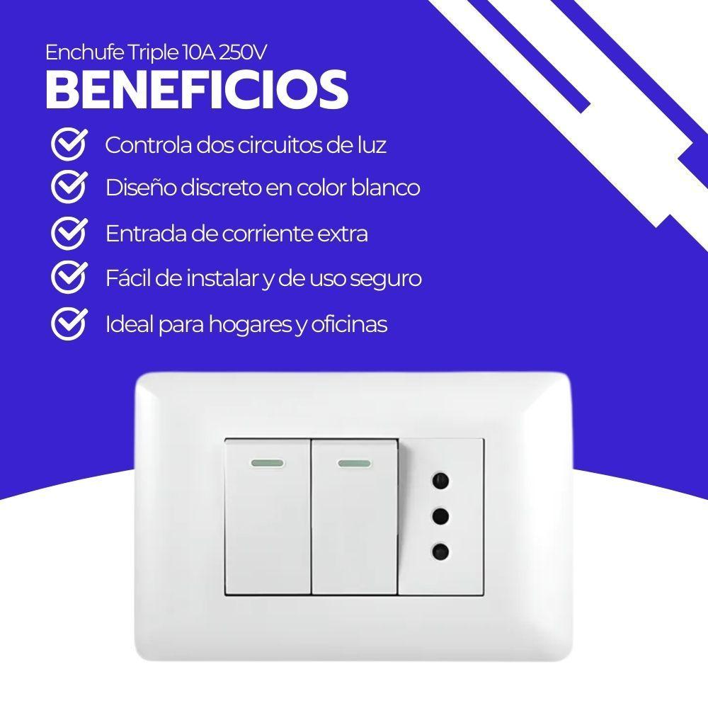Enfunche + 2 interruptores 10A 250V Blanco Hogar y Oficina-3