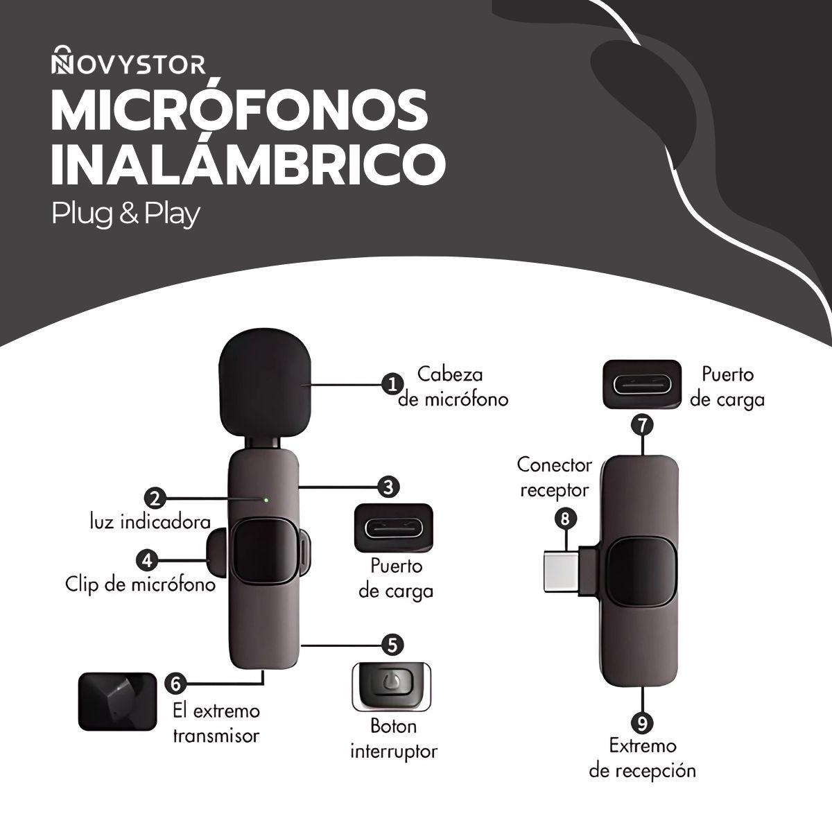 Pack 2 Micrófonos Inalámbricos 360° Tipo C y iPhone 20m-2