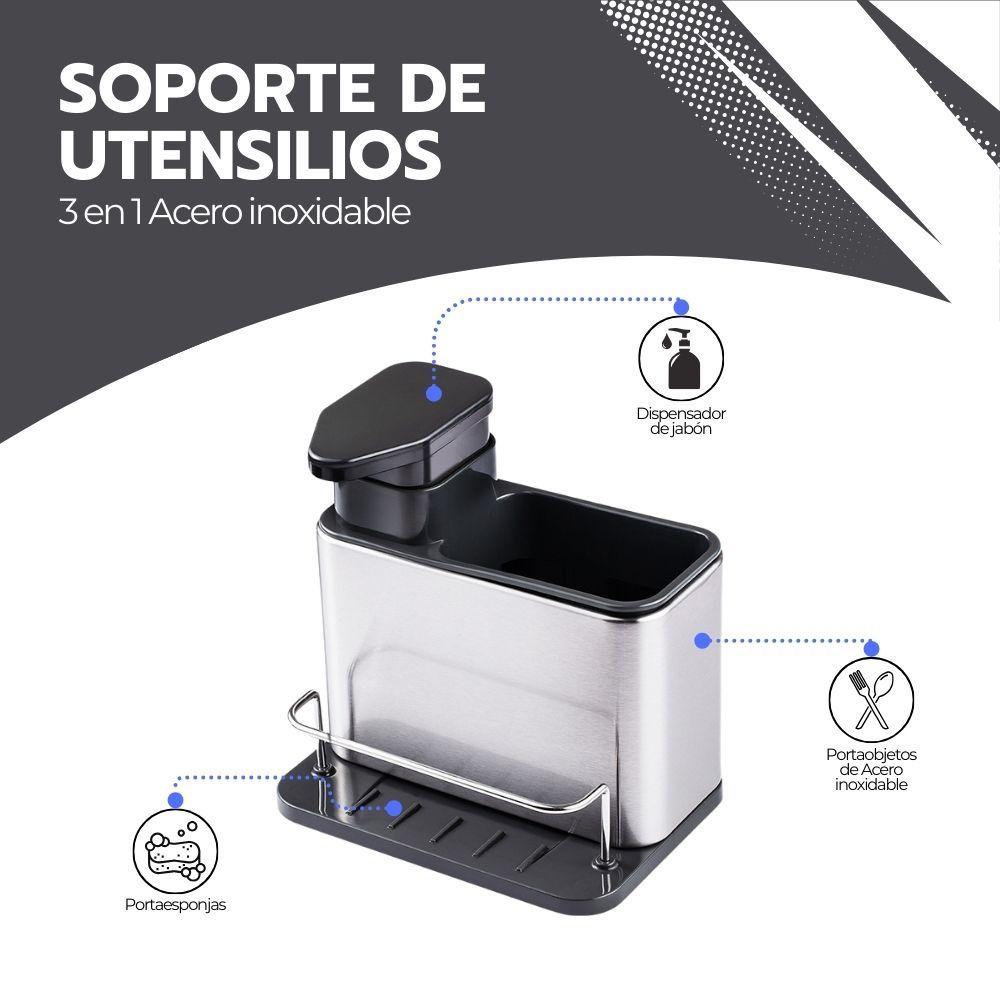 Soporte de Utensilios 3 en 1 Acero inoxidable + Dispensador-2