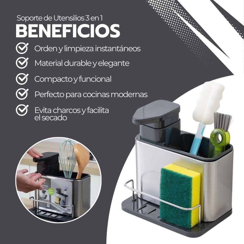 Soporte de Utensilios 3 en 1 Acero inoxidable + Dispensador-3