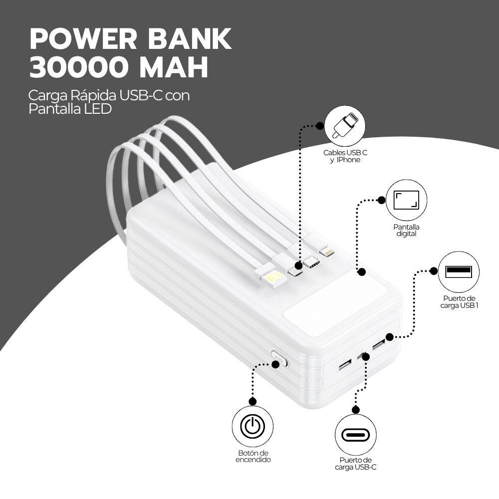 Power Bank 30000mAh Carga Rápida Portátil USB-C-2
