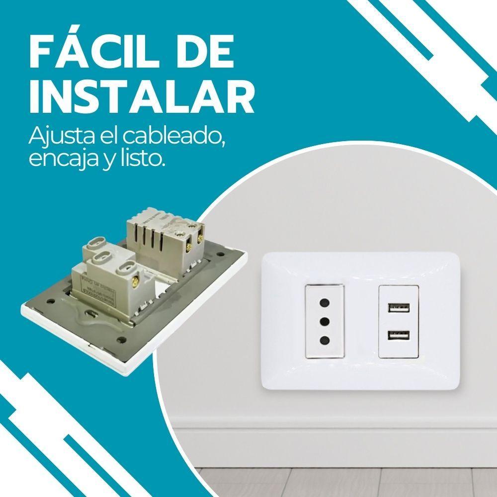 Enchufe Toma Corriente + 2 Puertos USB Blanco Carga Rápida-4