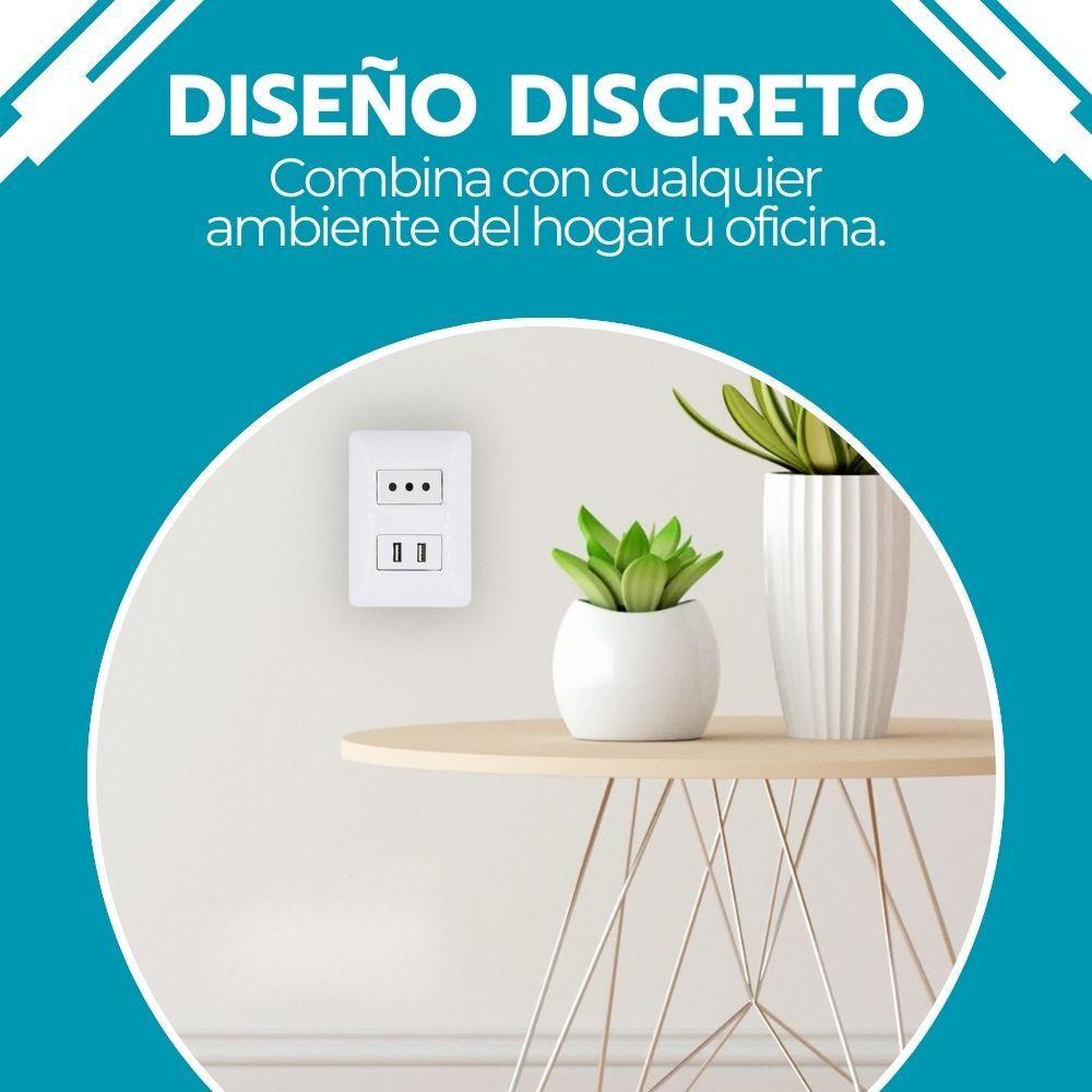 Enchufe Toma Corriente + 2 Puertos USB Blanco Carga Rápida-5