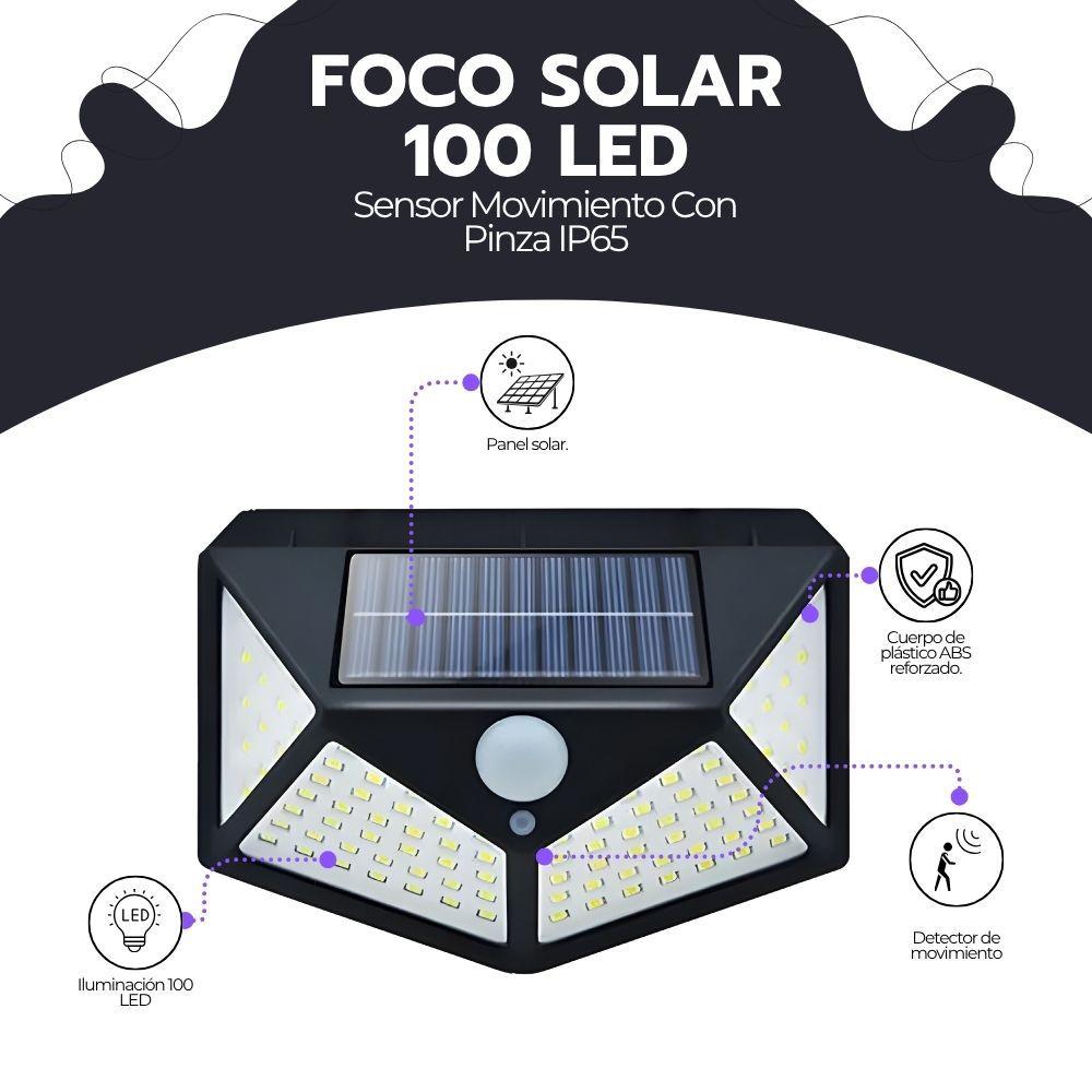 Foco Solar 100 LED Sensor Movimiento Con Pinza IP65-2