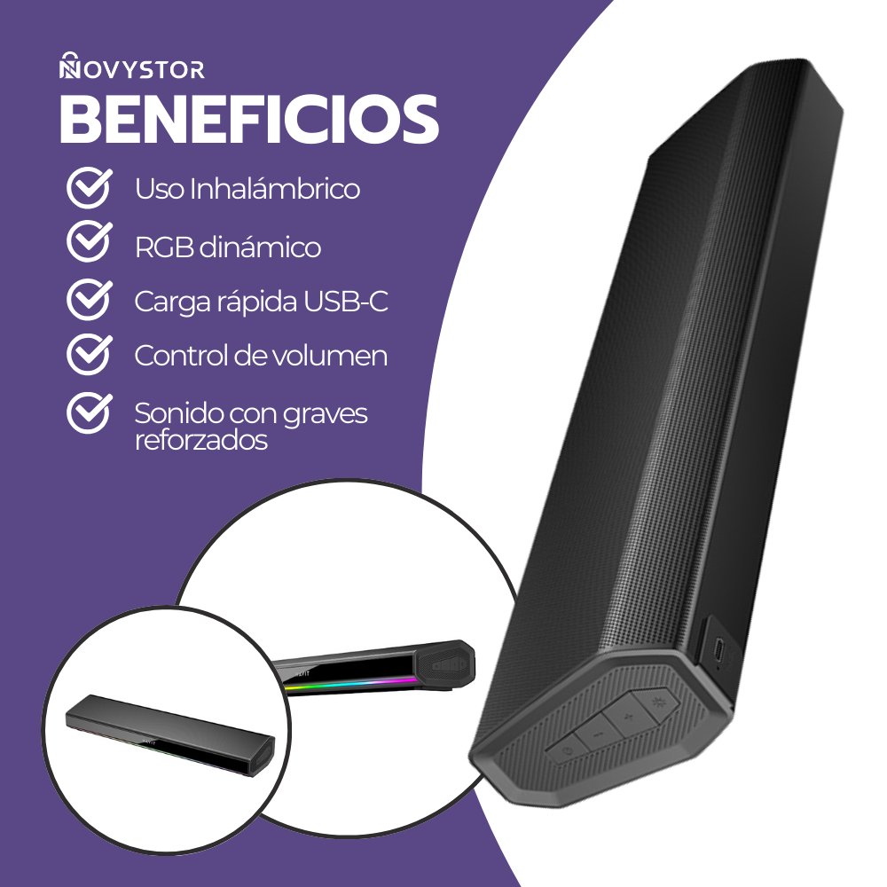 Barra de Sonido Parlante Inalámbrico 5.3 Negro + Luces RGB-3