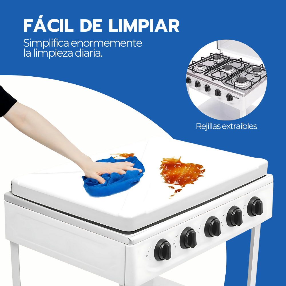Cocina Encimera Gas 5 Platos con Mesa y Tapa de Acero-6