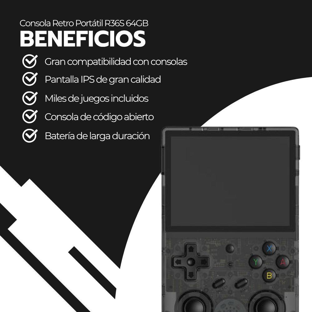 Consola Retro Portátil R36S 64GB WiFi +10000 Juegos Negro-3