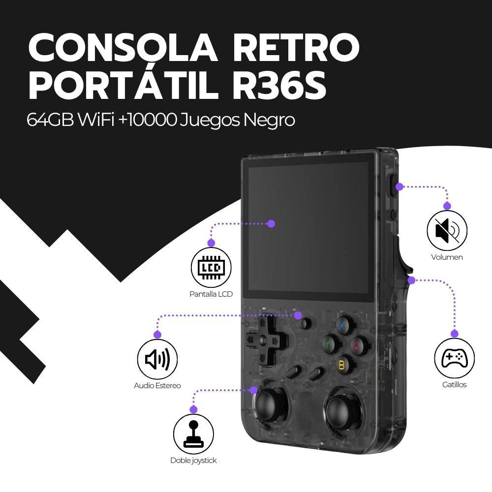 Consola Retro Portátil R36S 64GB WiFi +10000 Juegos Negro-2