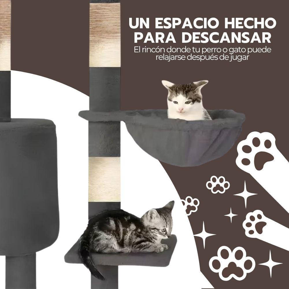 Rascador Torre Para Gatos 5 Niveles Con Hamaca Casita Y Juguetes Gris Felpa Modelo MT05-S-BM-4
