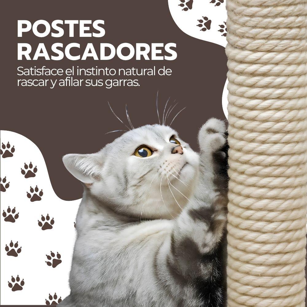 Rascador Torre Para Gatos 5 Niveles Con Hamaca Casita Y Juguetes Gris Felpa Modelo MT05-S-BM-6