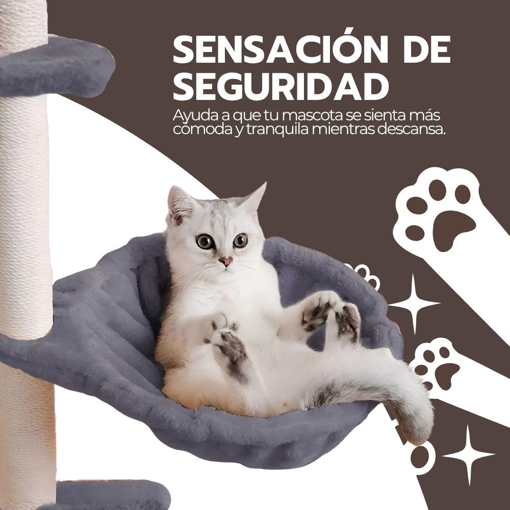 Rascador Torre Para Gatos 5 Niveles Con Hamaca Casita Y Juguetes Gris Felpa Modelo MT05-S-BM-8