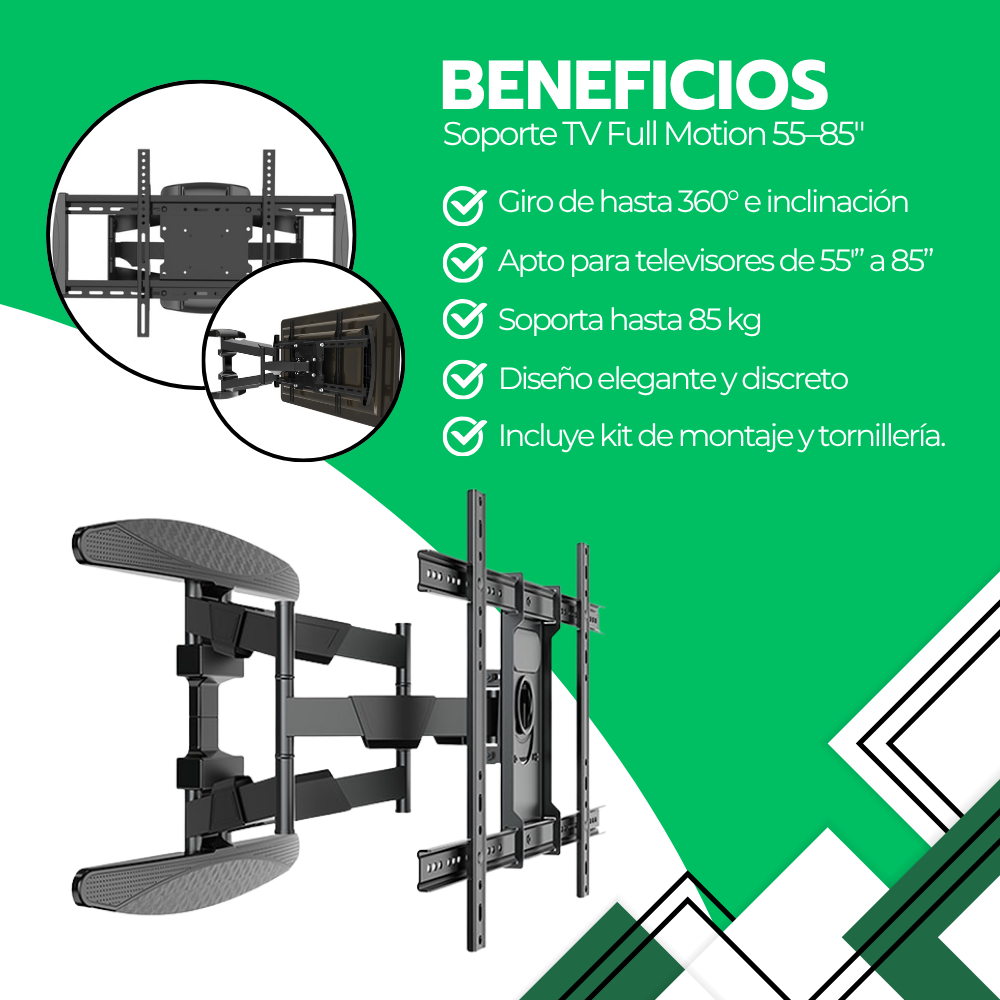 Soporte TV Profesional 55-85" Acero Reforzado 360°-3