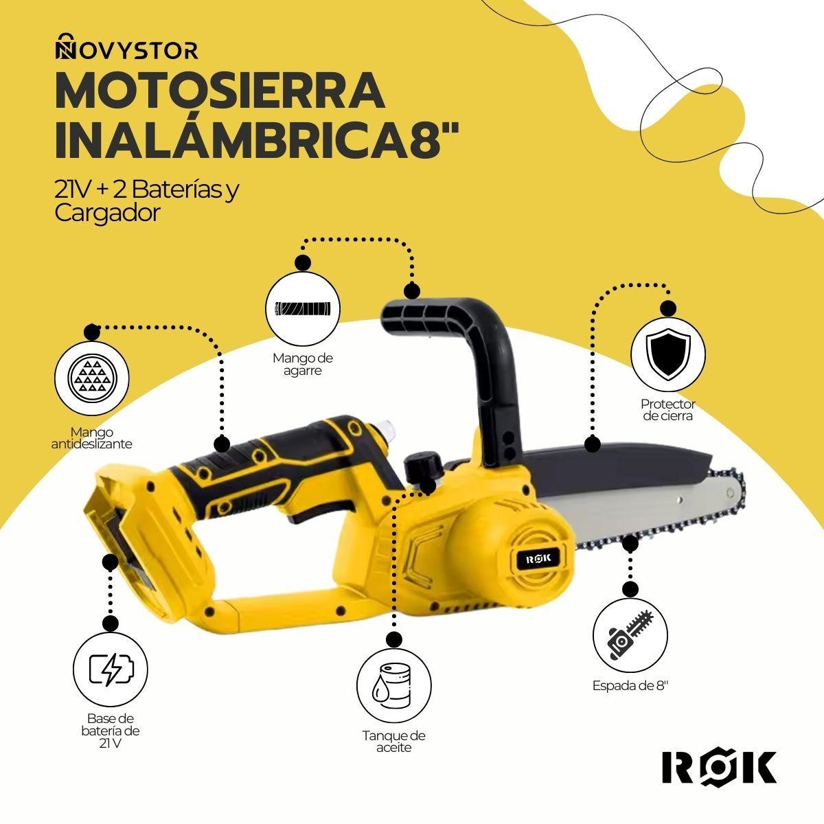 Motosierra Inalámbrica ROK 8" 21V + 2 Baterías y Cargador-2
