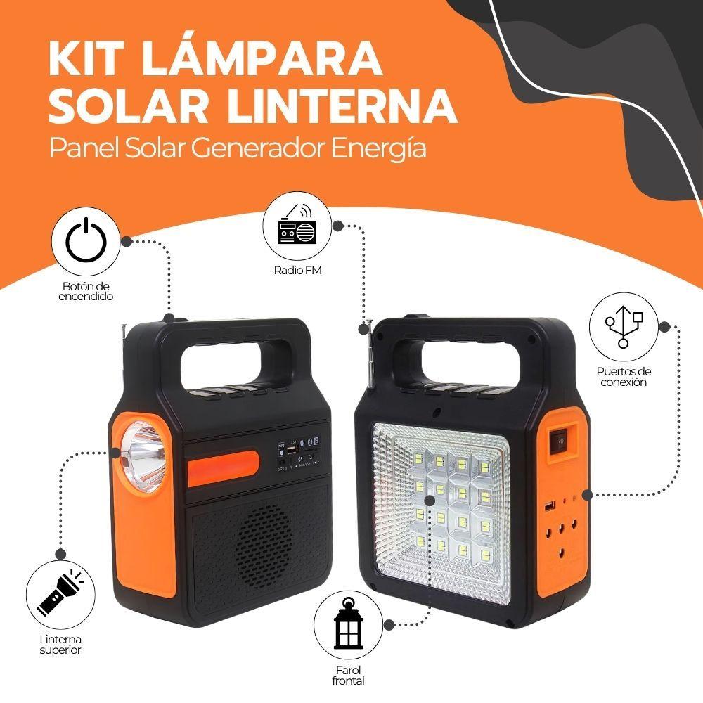Kit Solar Portátil Linterna Radio Bluetooth MP3 3 Ampolletas LED Panel Carga Emergencia Camping-2