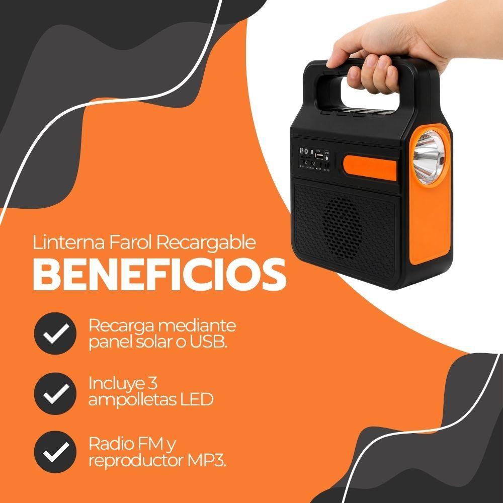 Kit Solar Portátil Linterna Radio Bluetooth MP3 3 Ampolletas LED Panel Carga Emergencia Camping-3