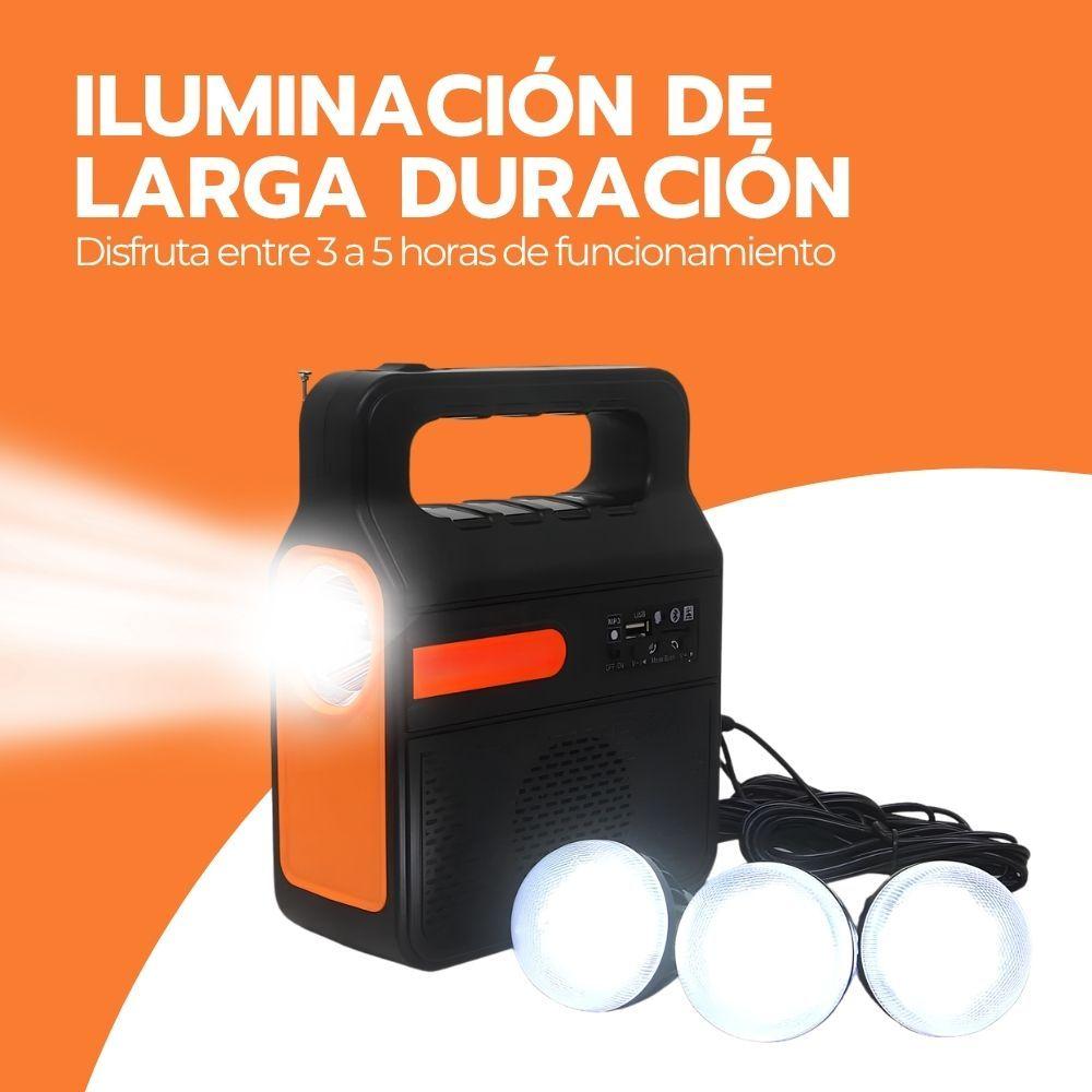 Kit Solar Portátil Linterna Radio Bluetooth MP3 3 Ampolletas LED Panel Carga Emergencia Camping-5