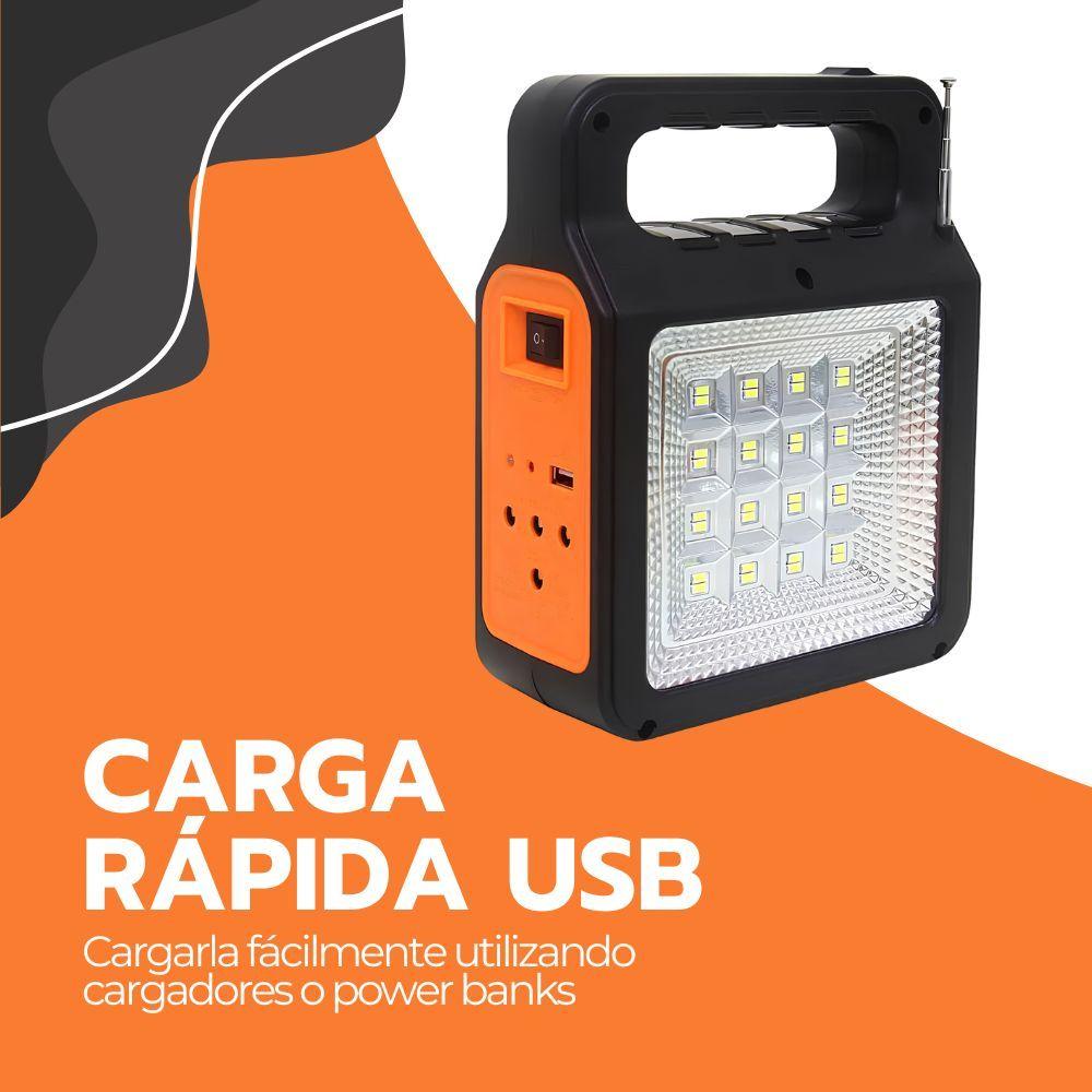 Kit Solar Portátil Linterna Radio Bluetooth MP3 3 Ampolletas LED Panel Carga Emergencia Camping-6