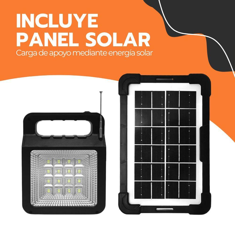 Kit Solar Portátil Linterna Radio Bluetooth MP3 3 Ampolletas LED Panel Carga Emergencia Camping-7