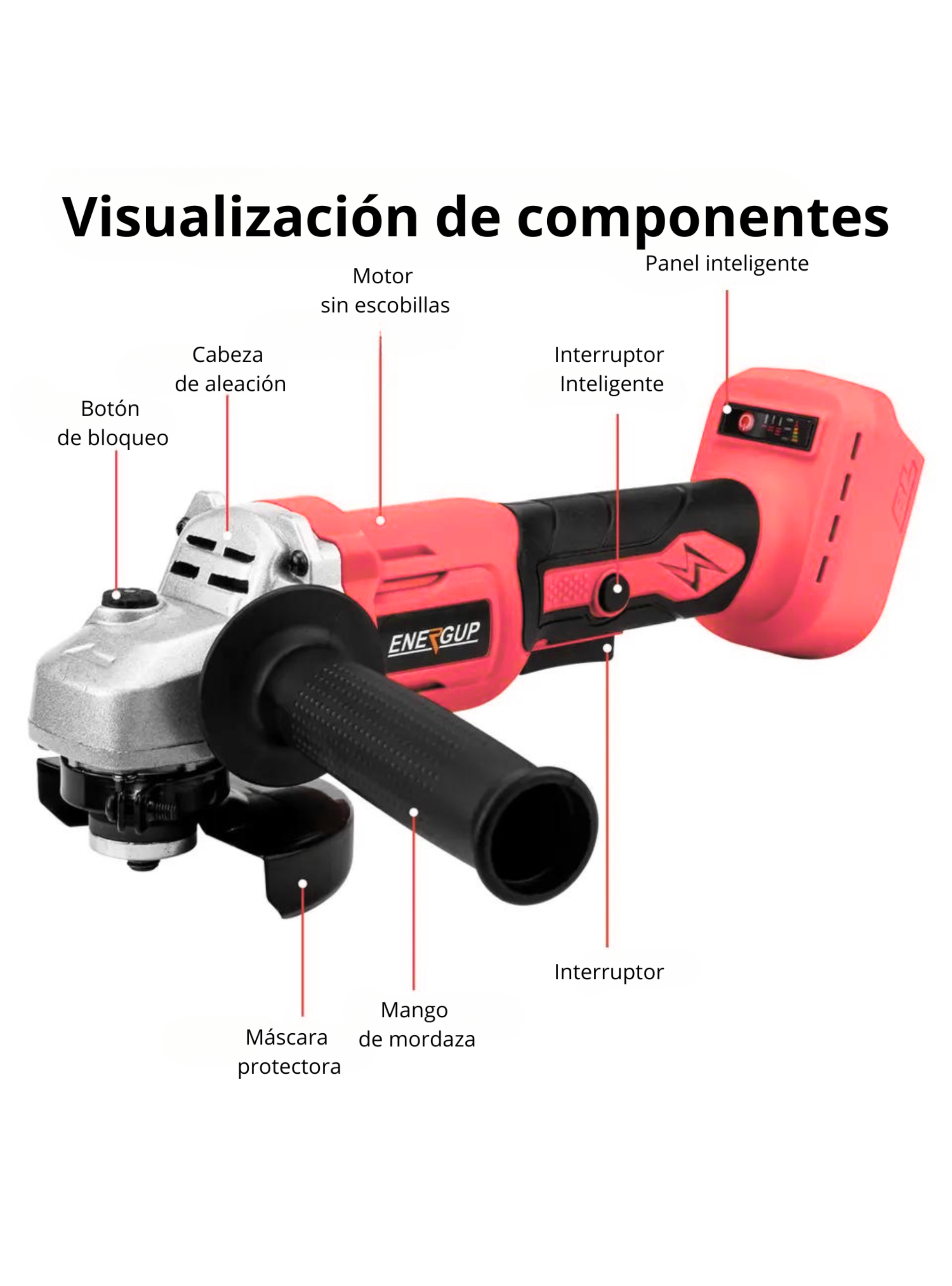 Esmeril angular inalámbrico 4,5" 48V +2 batería +Accesorios-4