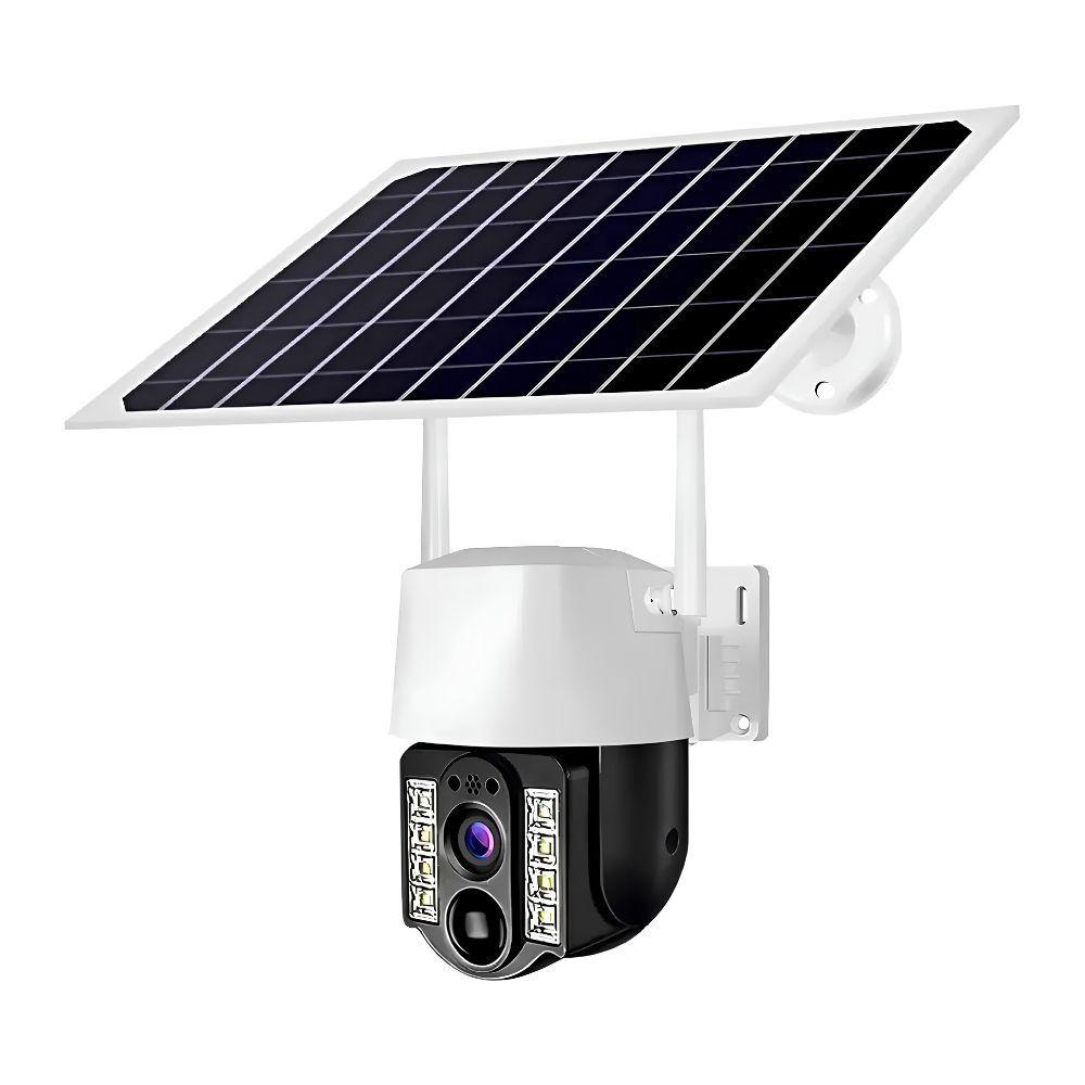 Cámara Seguridad Solar WiFi 5MP IP66 Visión Nocturna 360° Detección Movimiento App V380 Blanco 128GB-0