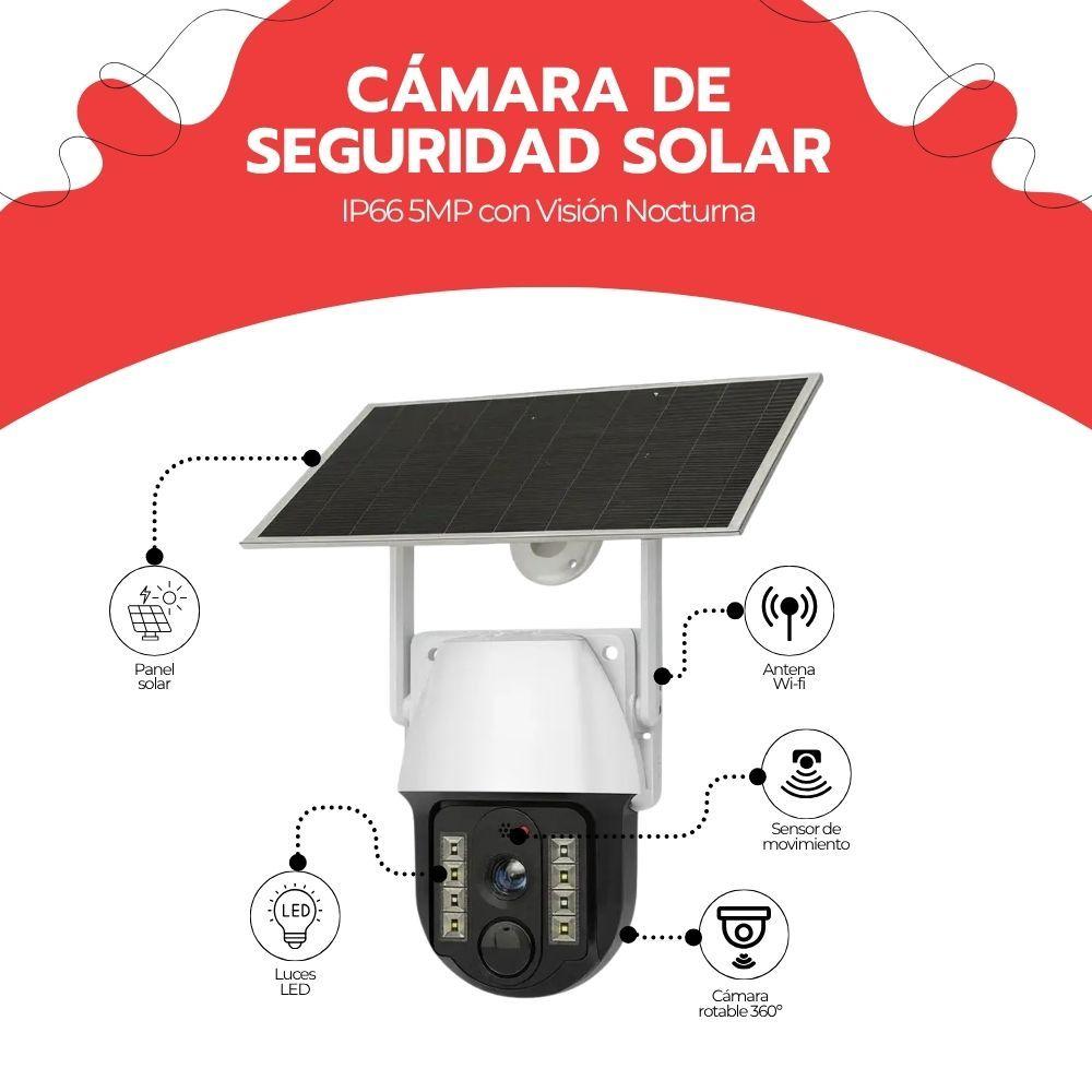 Cámara Seguridad Solar WiFi 5MP IP66 Visión Nocturna 360° Detección Movimiento App V380 Blanco 128GB-2