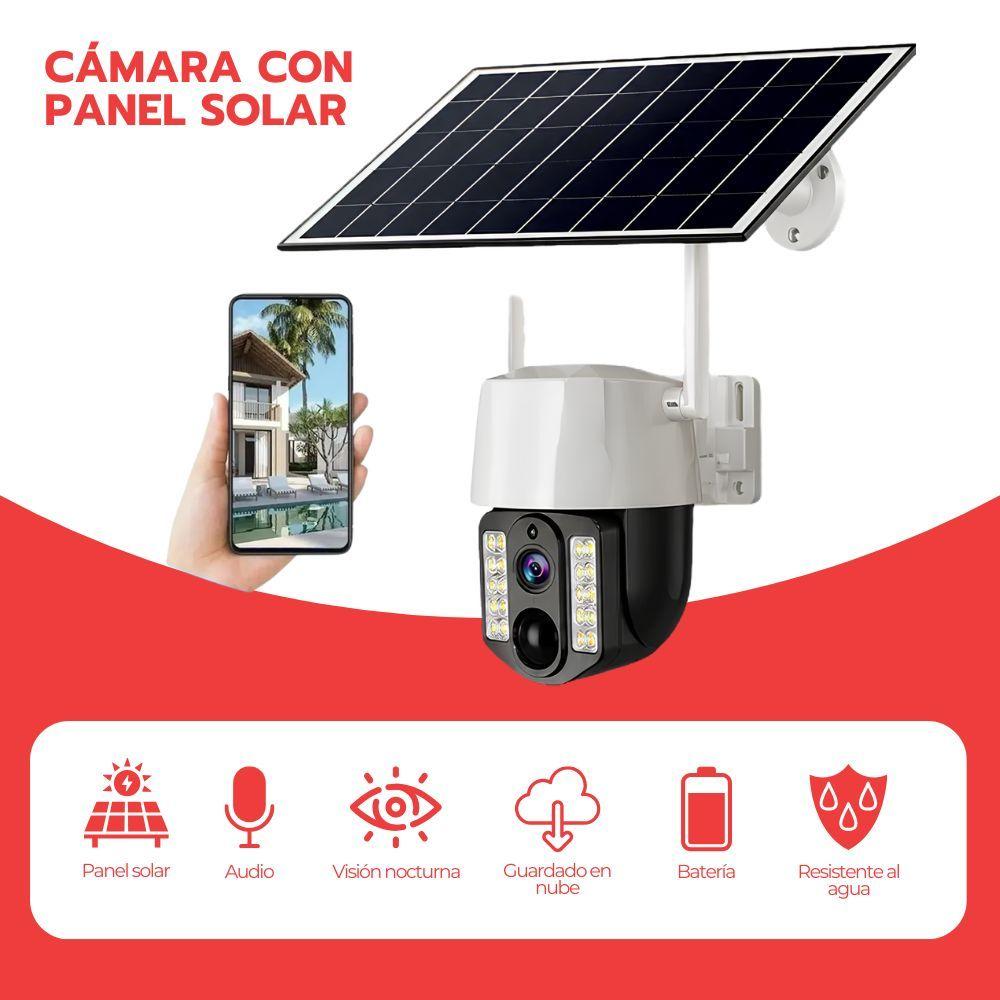 Cámara Seguridad Solar WiFi 5MP IP66 Visión Nocturna 360° Detección Movimiento App V380 Blanco 128GB-4