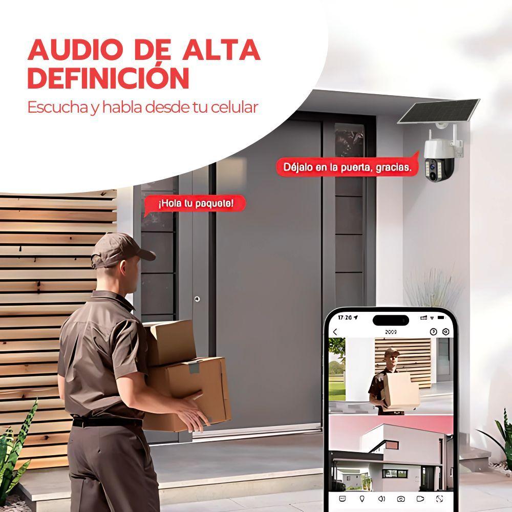 Cámara Seguridad Solar WiFi 5MP IP66 Visión Nocturna 360° Detección Movimiento App V380 Blanco 128GB-6