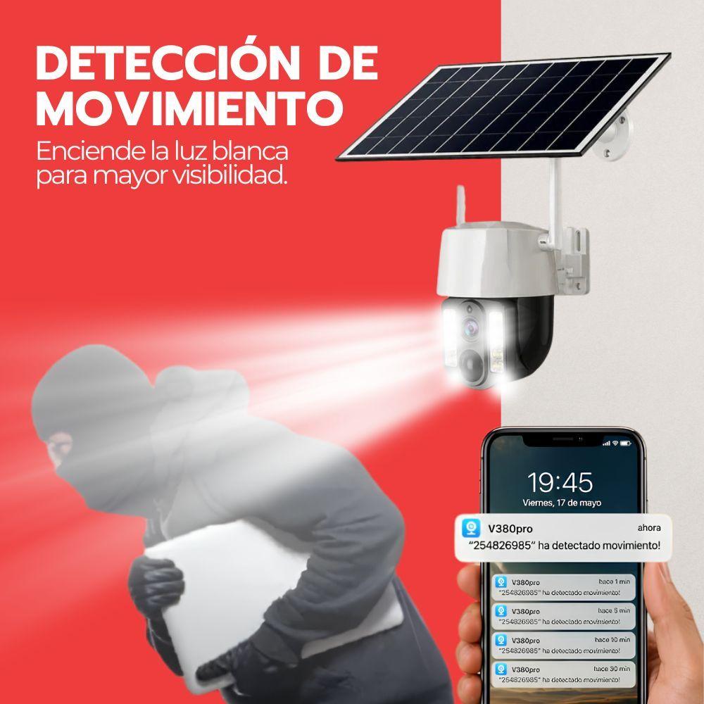 Cámara Seguridad Solar WiFi 5MP IP66 Visión Nocturna 360° Detección Movimiento App V380 Blanco 128GB-8