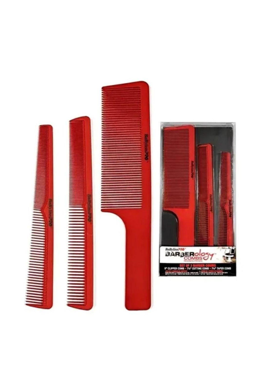 Set 3 Peines Babyliss Barberology Barberia Peluqueria Rojo-0