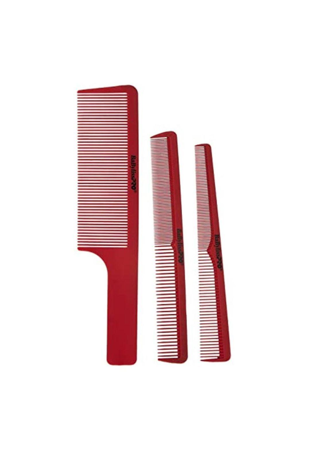 Set 3 Peines Babyliss Barberology Barberia Peluqueria Rojo-1
