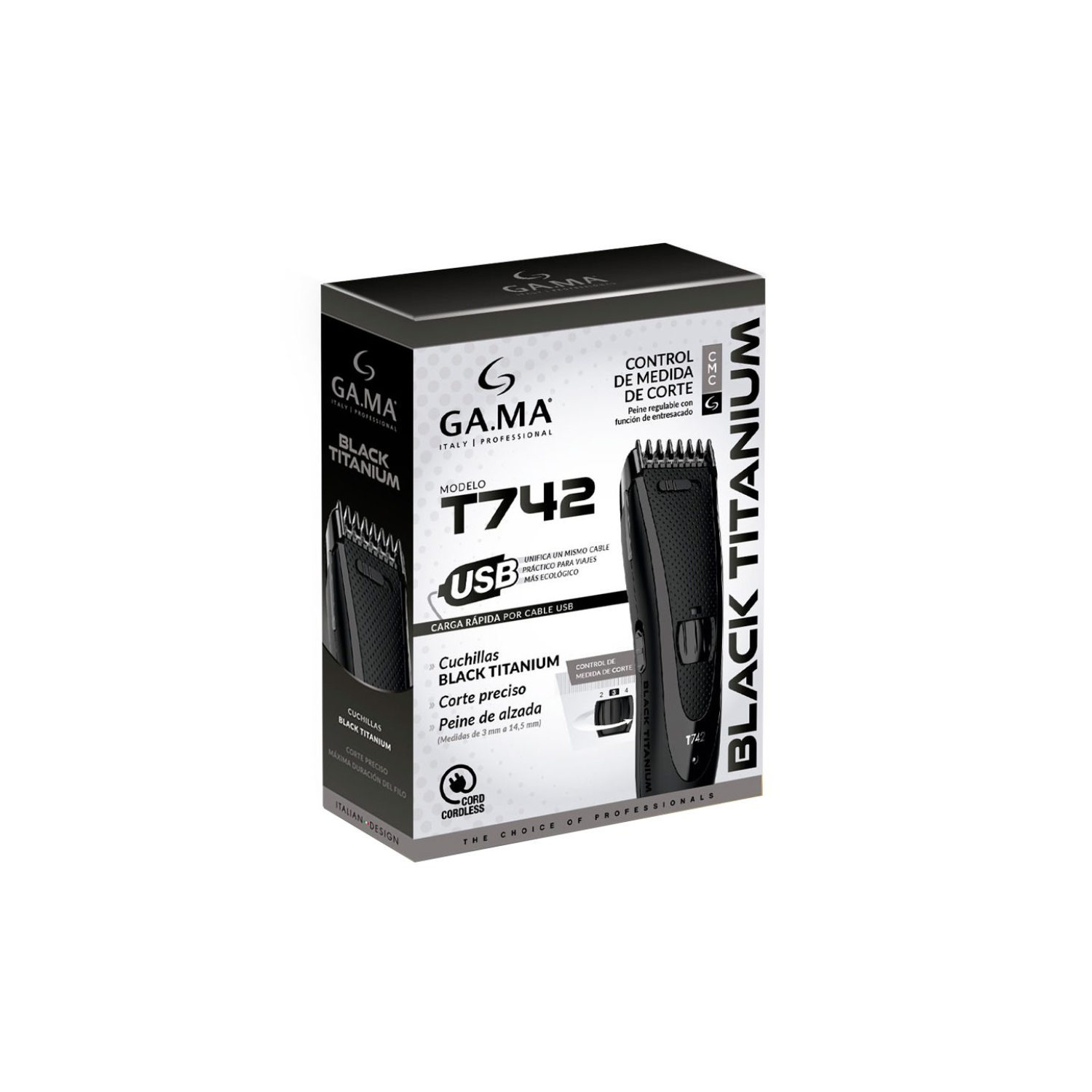 Cortapelo Clipper Gama Black Titanium T742 Usb Inalámbrico-1
