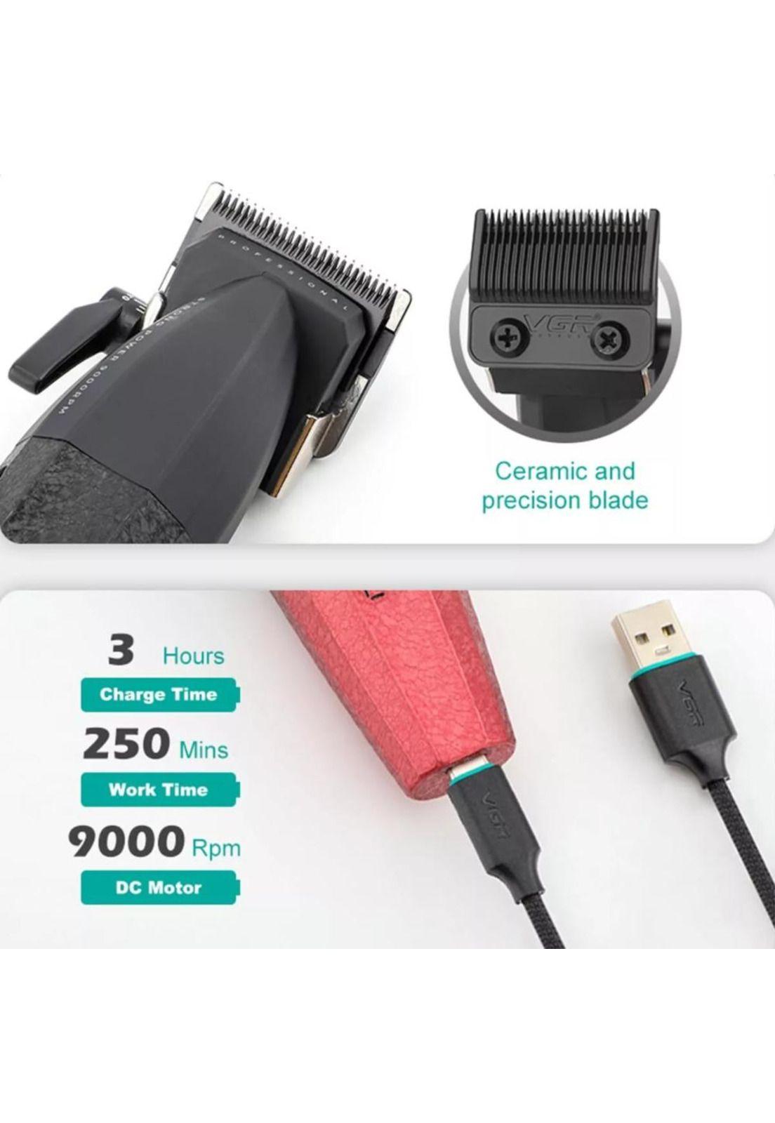 Barber Combo VGR Profesional V640 Clipper y Trimmer 9000RPM Rojo-4