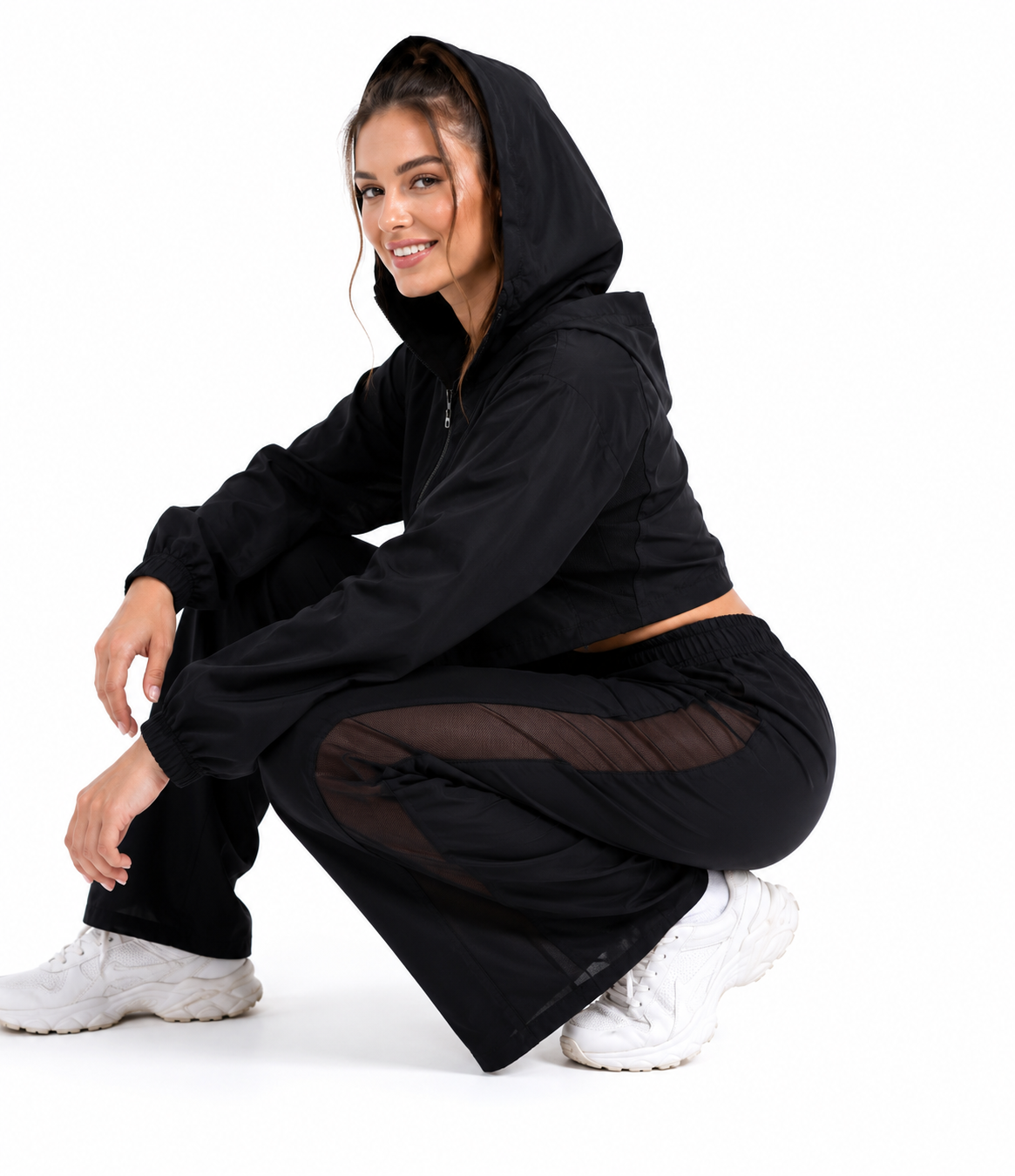 Conjunto Deportivo Palazzo +chaqueta Crop Con Capucha-1