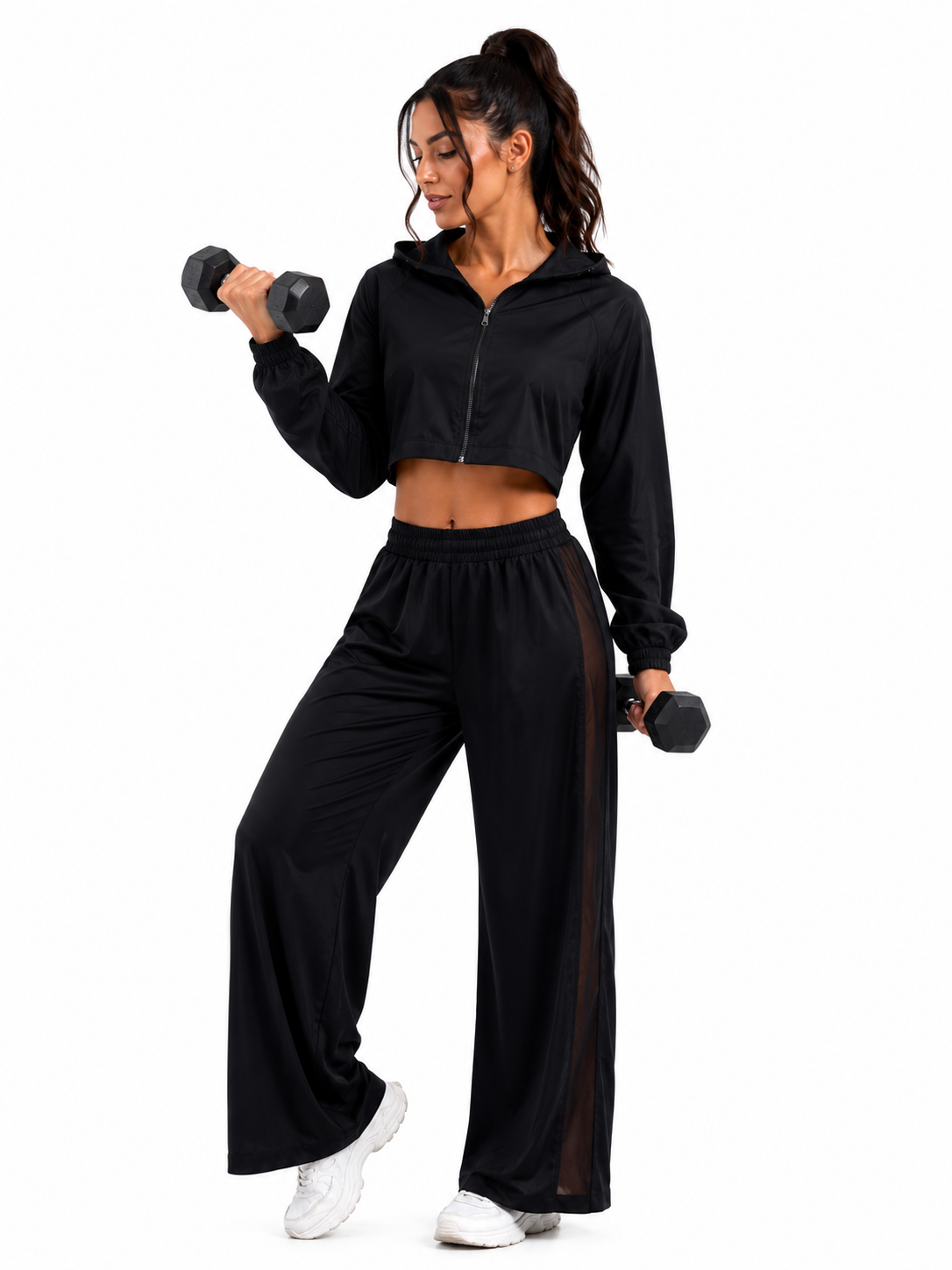 Conjunto Deportivo Palazzo +chaqueta Crop Con Capucha-2