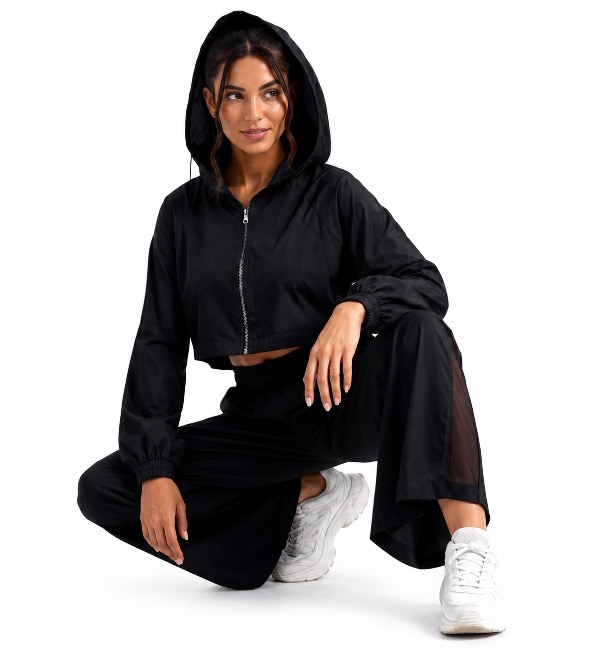 Conjunto Deportivo Palazzo +chaqueta Crop Con Capucha-3