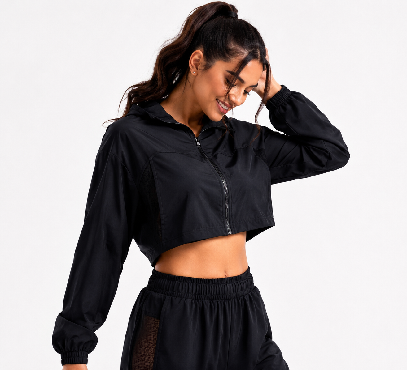 Conjunto Deportivo Palazzo +chaqueta Crop Con Capucha-4