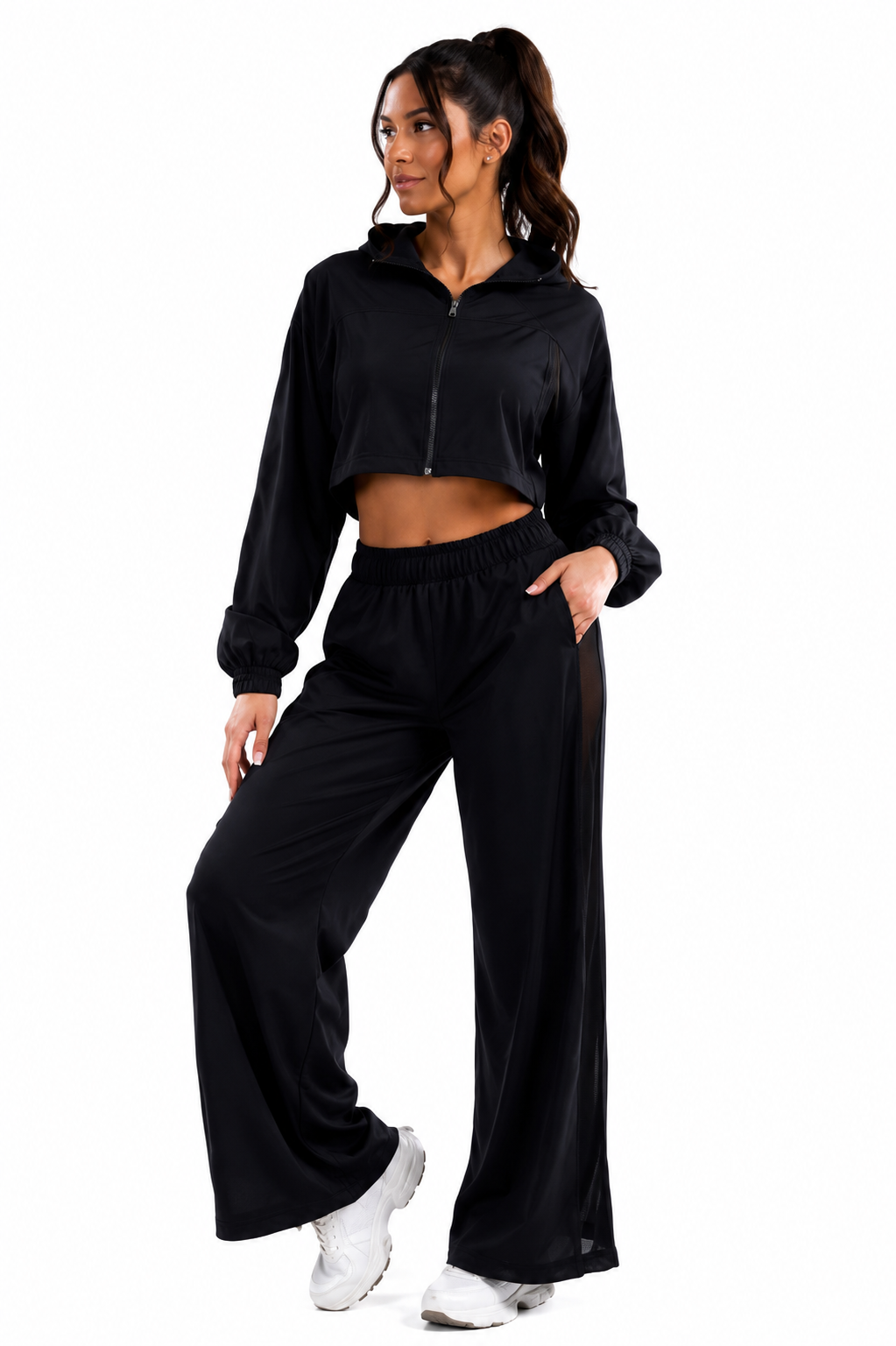 Conjunto Deportivo Palazzo +chaqueta Crop Con Capucha-6