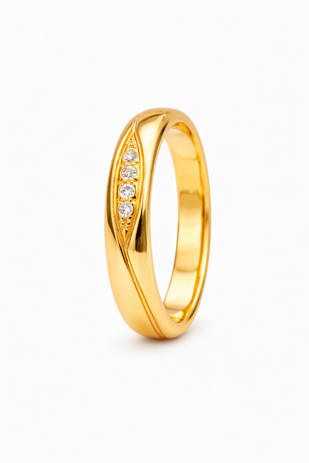 Argolla de Matrimonio Media Ca a 4mm con Olas 3 Cristales Oro 18k 2 6gr Mujer-1