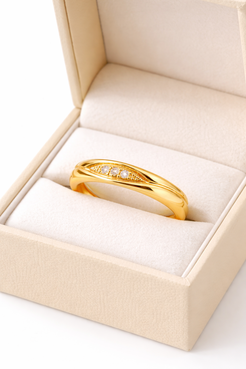 Argolla de Matrimonio Media Ca a 4mm con Olas 3 Cristales Oro 18k 2 6gr Mujer-2