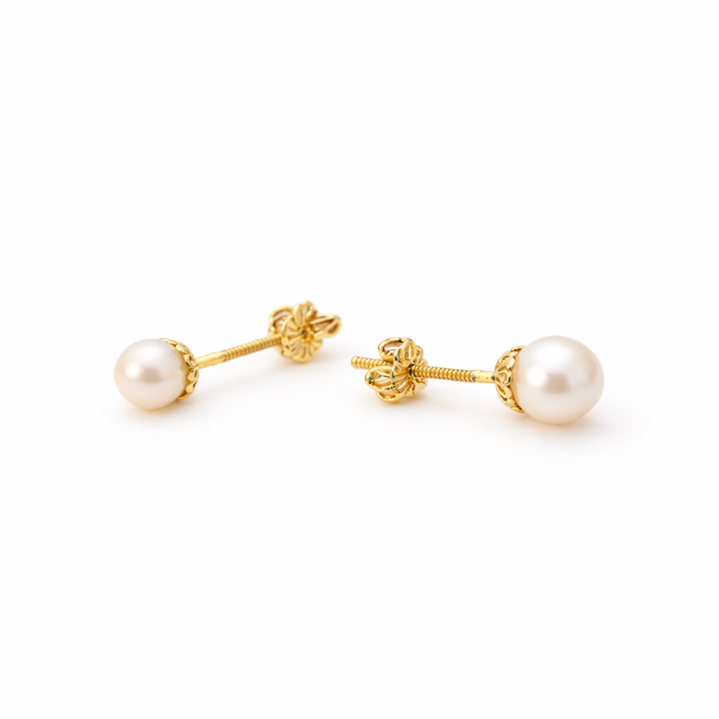 Aros Perla Cultivada 4mm Casquillo No2 Oro 18K Nacional-0