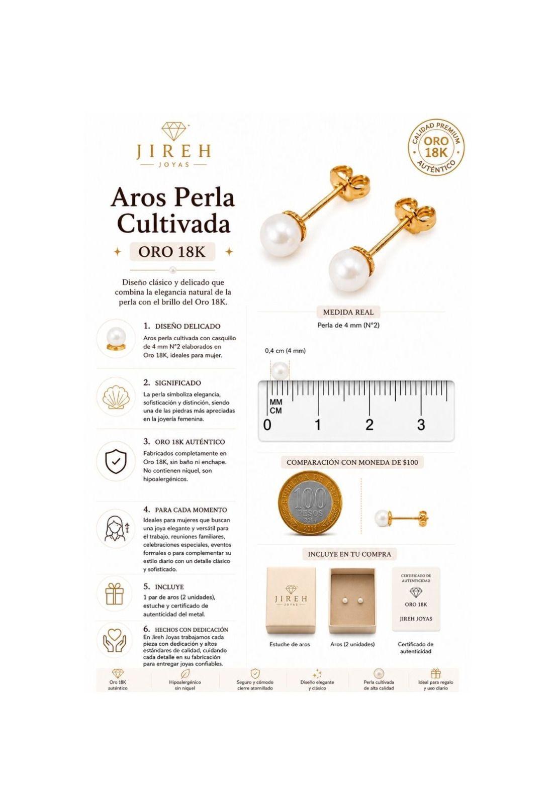 Aros Perla Cultivada Casquillo 4mm N2 Oro 18k 0.90gr Mujer Dorado-2