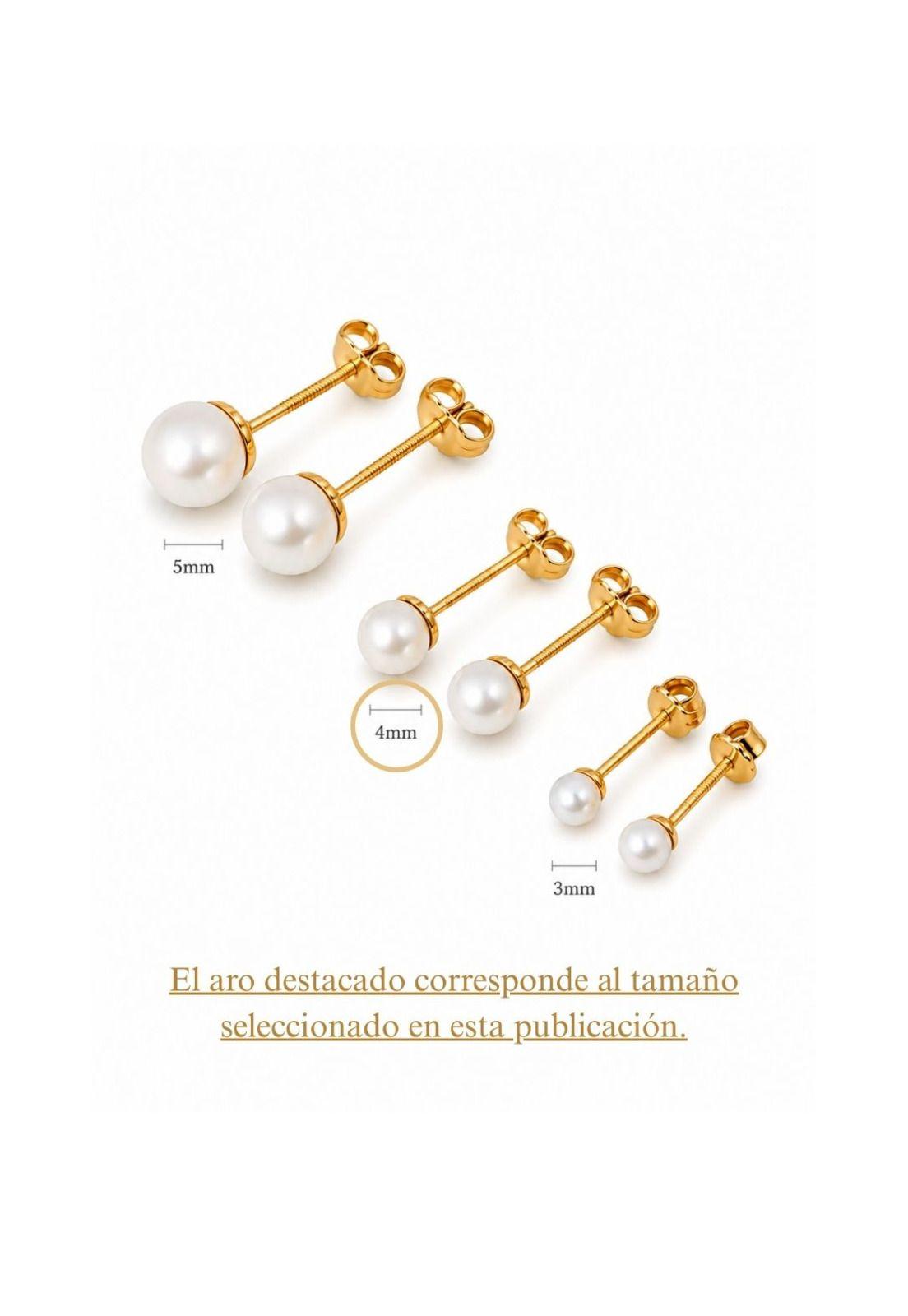 Aros Perla Cultivada Casquillo 4mm N2 Oro 18k 0.90gr Mujer Dorado-3