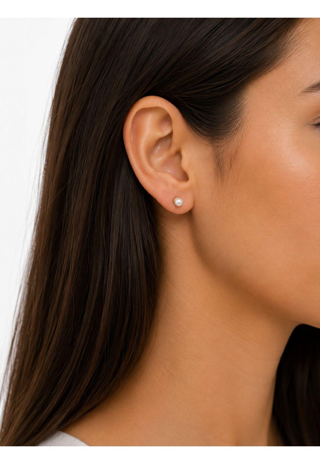 Aros Perla Cultivada Casquillo 4mm N2 Oro 18k 0.90gr Mujer Dorado-4